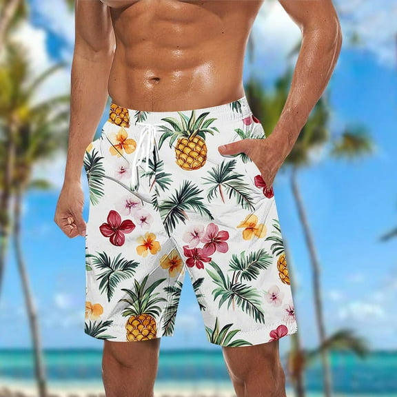 cllios Mens Swim Trunks No Mesh Liner 5 Inch Quick Dry Swim Shorts Mens Swimsuit Board Shorts with Pockets Tropical Hawaiian Beach Shorts