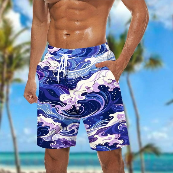 cllios Mens Swim Trunks Palm Tree Tropical Printed Swim Shorts Bathing Suits Summer Casual Hawaiian Beach Board Shorts Swimwear with Pockets(Available in Big & Tall)