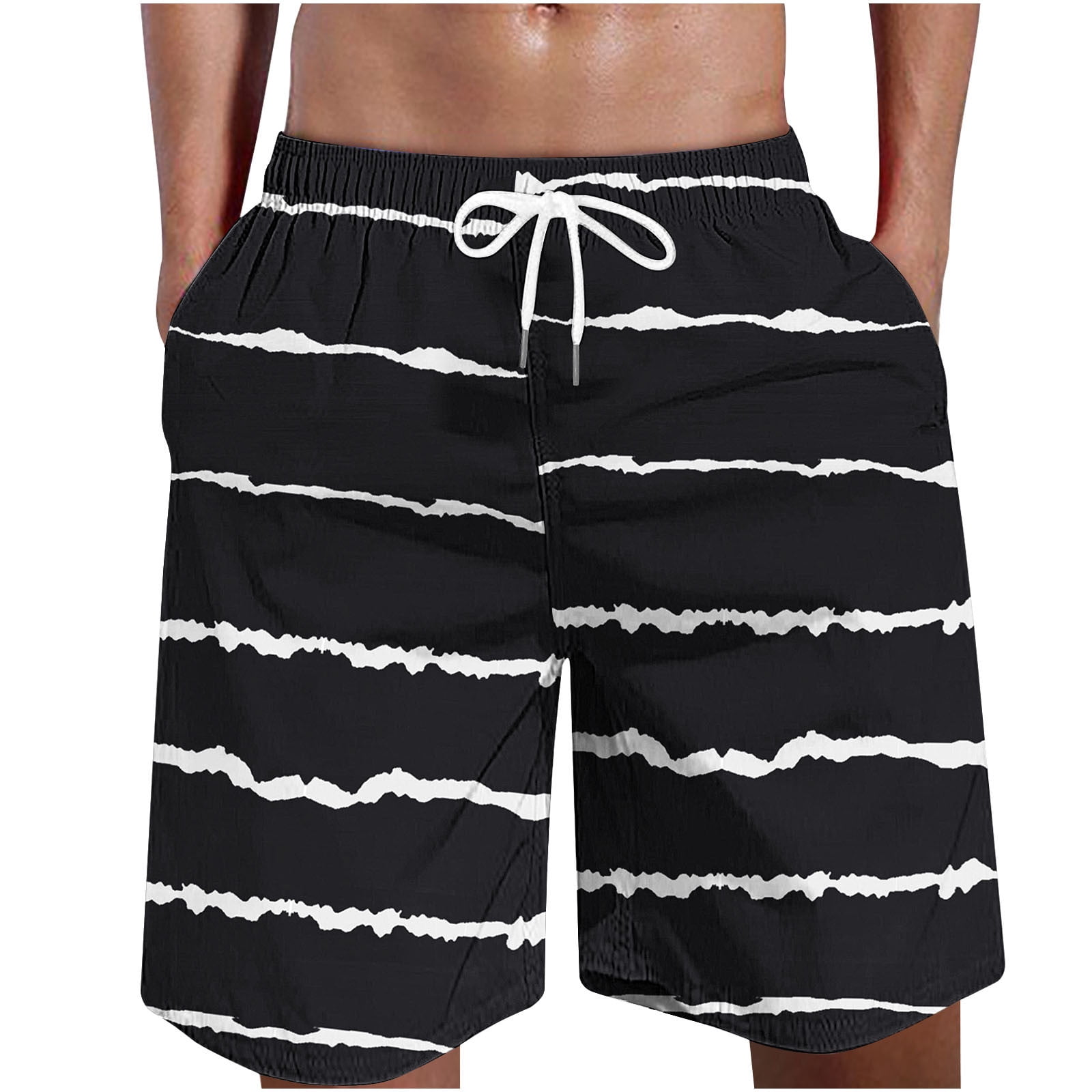 Cllios Mens Swimwear Trunks Trendy Stripes Print Board Shorts Big And