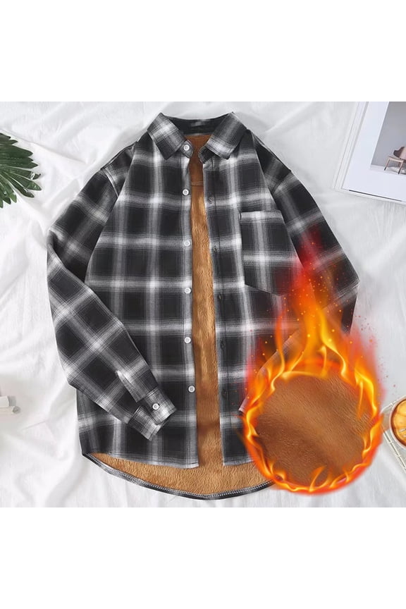 Mens Thicken Plaid Shirts Winter Thermal Flannel Jacket Winter Button Up Long Sleeve Shackets Warm Coat Outerwear