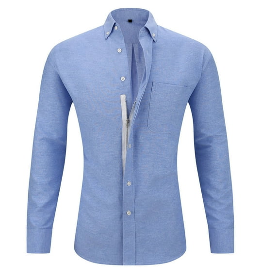 cllios Mens Tuxedo Shirts, Solid Slim Fit Zipper Button Dwon Dress Shirt Casual Business Oxford Formal Shirts Comfy Long Sleeve Wedding Prom Shirt