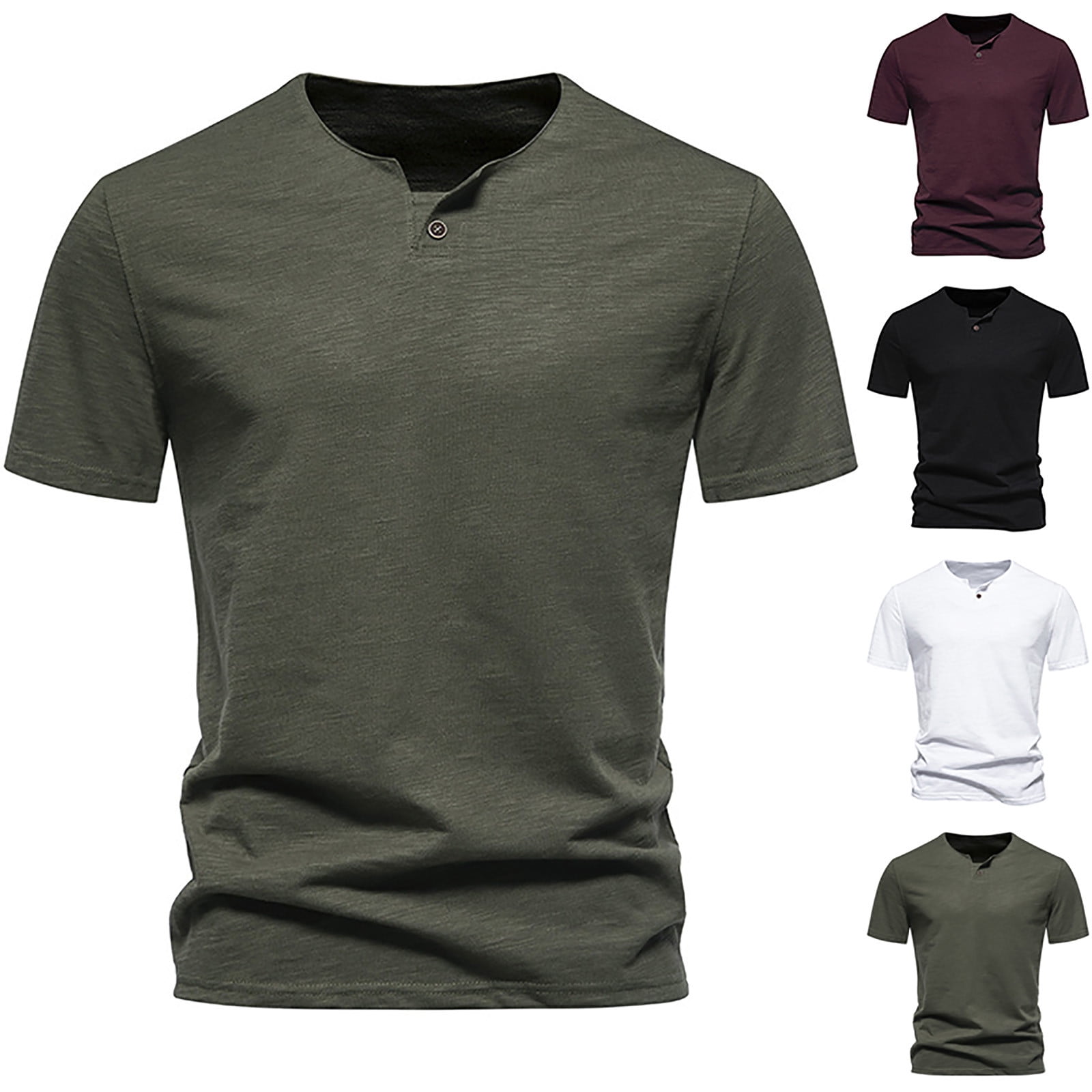 cllios Mens V Neck Shirts Short Sleeve Casual Basic Henley Tee Summer ...