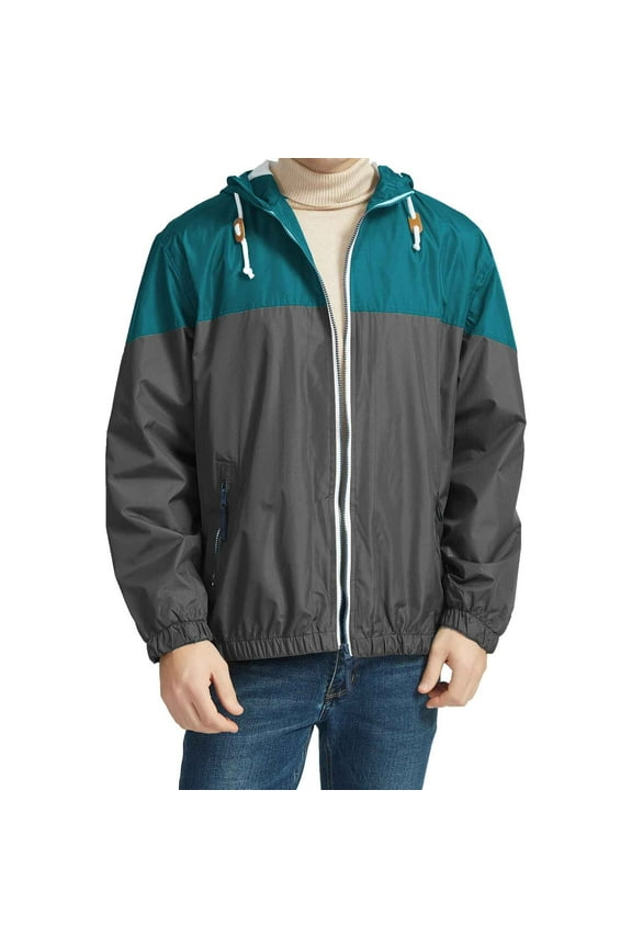 Mens Windbreaker Jacket Lightweight 90s Retro Wind Breakers Classic Fit Color Block Jacket Casual Zip Up Long Sleeve Coat Outwear with Pockets