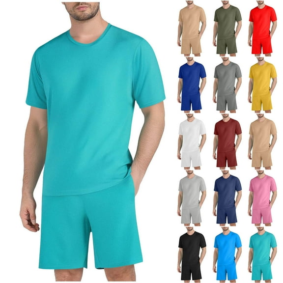 cllios Mens Workout Set 2 Piece Outfits Short Sleeve Crewneck Shirts and Shorts Athletic Sportwear Sets Moisture Wicking Gym Sets