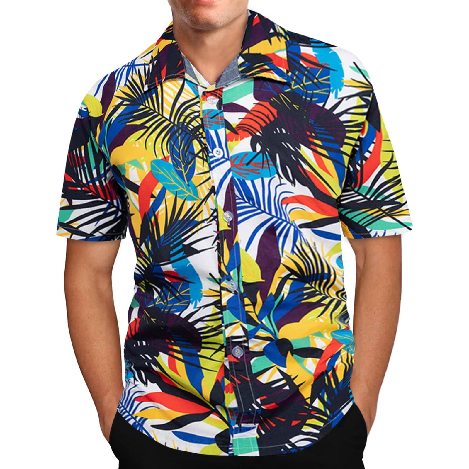 Cllios Mens's Hawaiian Shirts Summer Tropical Print Shirt Casual Short Sleeve Shirts Button Down Big and Tall Aloha Shirt Top for Beach Vacation