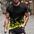 thumbnail image 1 of cllios Muscle Shirts for Men 3D Flame Graphic Tees Casual Short Sleeve Crew Neck Tops Big and Tall Summer Shirt Workout Athletics Tee Shirt Yellow XXL, 1 of 5