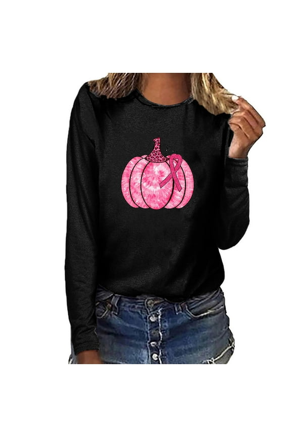 Breast Cancer Tshirts for Women Cancer Survivor Long Sleeve Sweatshirts Cute Pink Ribbon Awareness Graphic Tees Inspirational Gifts