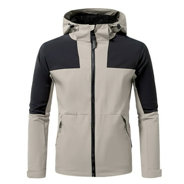 cllios Outdoor Jacket for Men, Trendy Color Block Rain Jackets Lightweight Raincoat with Pockets Waterproof Hooded Windbreaker for Outdoor Travel Hiking