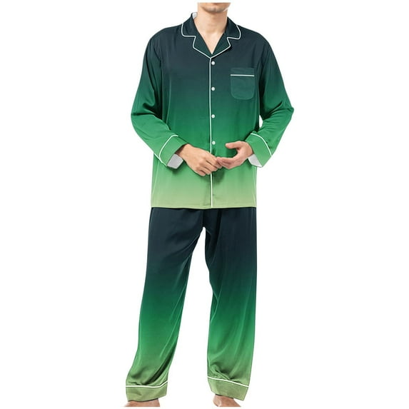 cllios Pajama Sets Mens Gradient Loungewear with Pockets Long Sleeve Blouse and Trousers 2 Piece Sleepwear Button Down Pjs Sets
