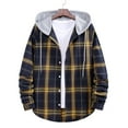 thumbnail image 1 of cllios Plaid Shirt for Men Lightweight Hooded Flannel Shirt Jacket Men's Casual Drawstring Hoodie Jackets Button Down Shirts Navy M, 1 of 8