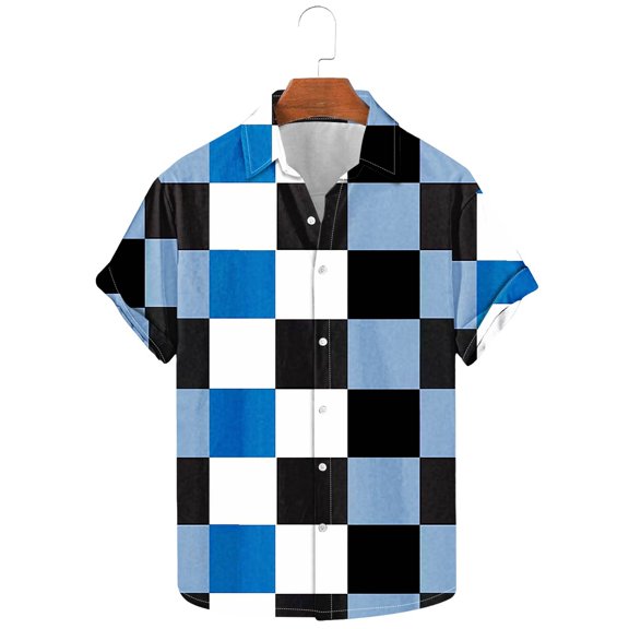 cllios Plaid Shirts for Men Big and Tall Vintage Checkered Bowling Tshirts Casual Button Down Beach Shirt Regular Fit Short Sleeve Hawaiian T Shirts