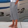 thumbnail image 1 of cllios Plus Size Linen Capris Pants for Women Summer Elastic Waist Pant Casual Drawstring Comfy Trousers Lightweight Beach Pants, 1 of 5