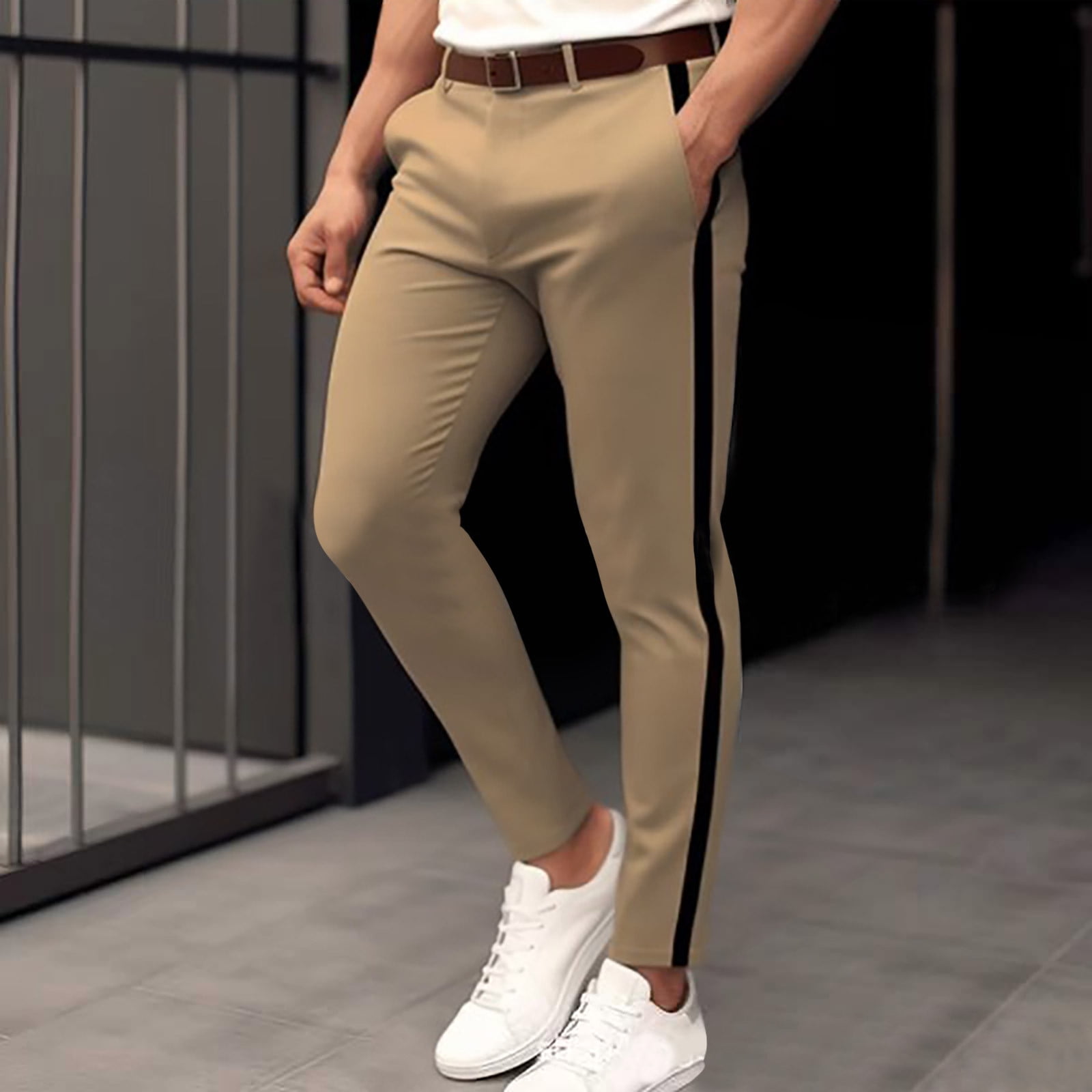 cllios Prime Clearance Mens Skinny Dress Pants Color Block Stripe