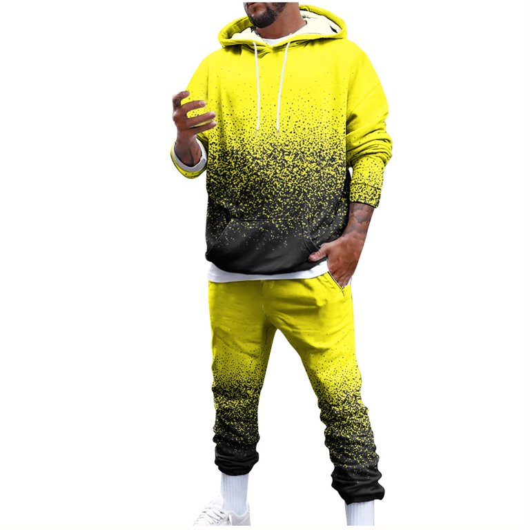 cllios Prime Deals Tracksuit Mens 2 Piece Sports Outfits Long Sleeve Hoodie  Sweatsuits Casual Gradient Print Athletic Jogger Suits Two Piece Sweatpants  Suit Sets Yellow M 