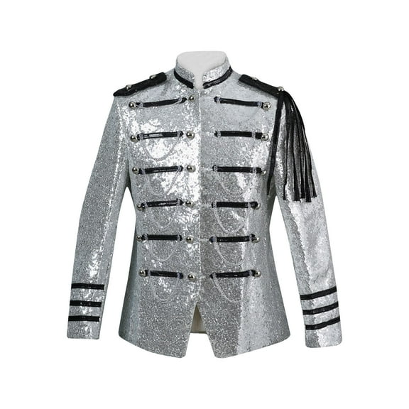 cllios Prince Charming Costume Jacket Mens Fashion Sequins Tuxedo for Men Bling Blazer Uniform Drummer Parade Outfits