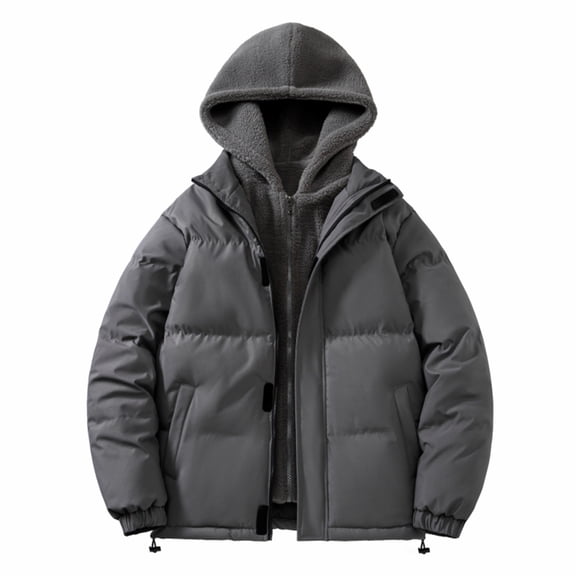 cllios Puffer Jacket Men with Hood Warm Insulated Hooded Down Coats Fleece Lined Padded Jackets Outdoor Winter Windproof Waterproof Jacket Outerwear