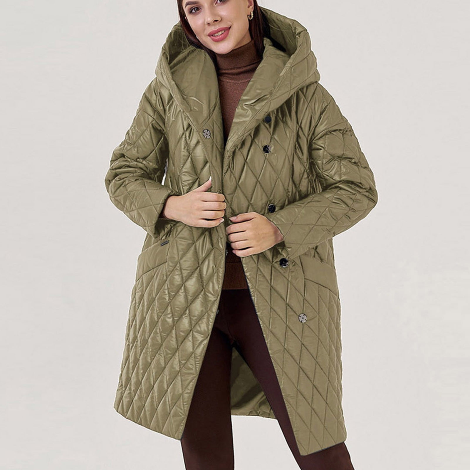 cllios Puffer Jacket Womens Button Down Quilted Padded Hooded Coat Long  Sleeve Pocket Solid Winter Hoodie Outwear with Belt - Walmart.com