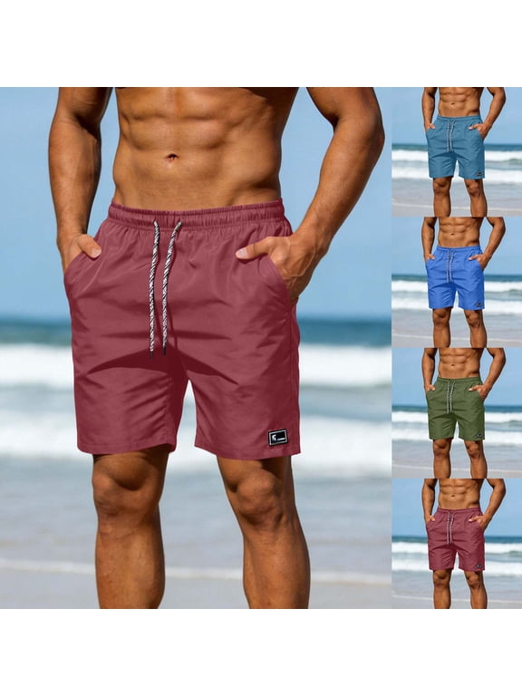 Quick Dry Shorts for Men Regular Fit Lightweight Short Pants Drawstring Elastic Waist Solid Color Summer Shorts for Beach Blue M