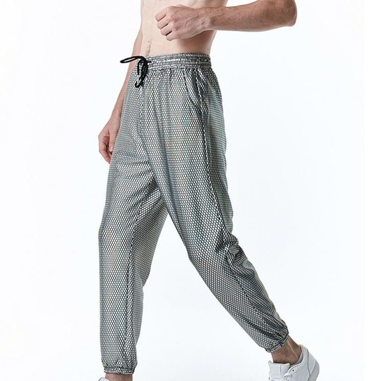 Men's Joggers Draw String Sports Sweat Pants, Reflective Zipper