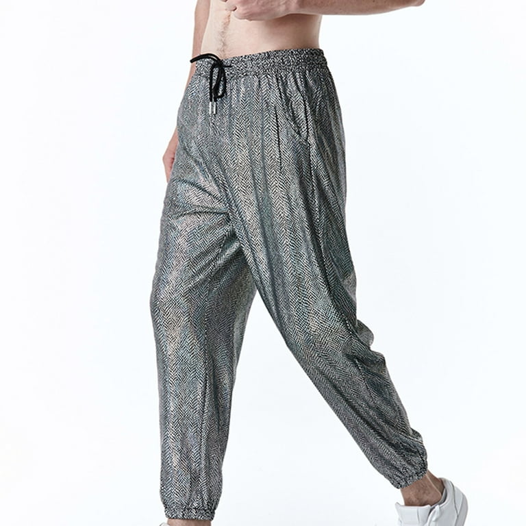 Mens Plaid Reflective Pants Casual Night Jogger Hip Hop