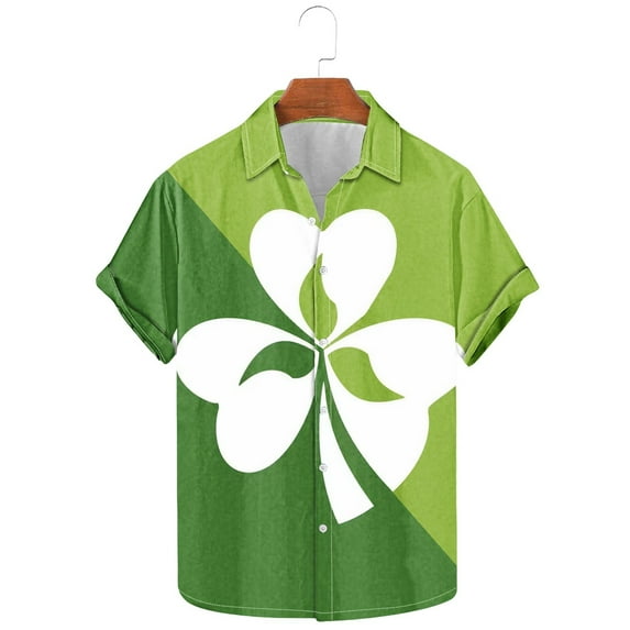 cllios ST Patricks Day Shirt Men Irish Shamrock Printed Hawaiian Shirts for Men Casual Button Down Short Sleeve Shirt