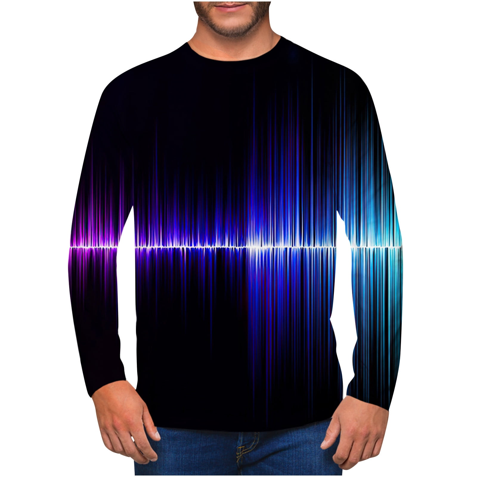 cllios Long Sleeve Shirts for Men 3D Optical Illusion Graphic Tee Casual  Crew Neck Tops Slim Fit Muscle T Shirts