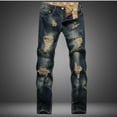 thumbnail image 1 of cllios Men's Ripped Distressed Destroyed Straight Fit Washed Denim Jeans Pants, 1 of 9