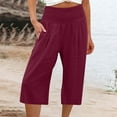 thumbnail image 1 of cllios Wide Leg Cotton Linen Capris Pants Women Summer High Waist Pant Casual Drawstring Straight Trousers Lightweight Palazzo Pants, 1 of 5
