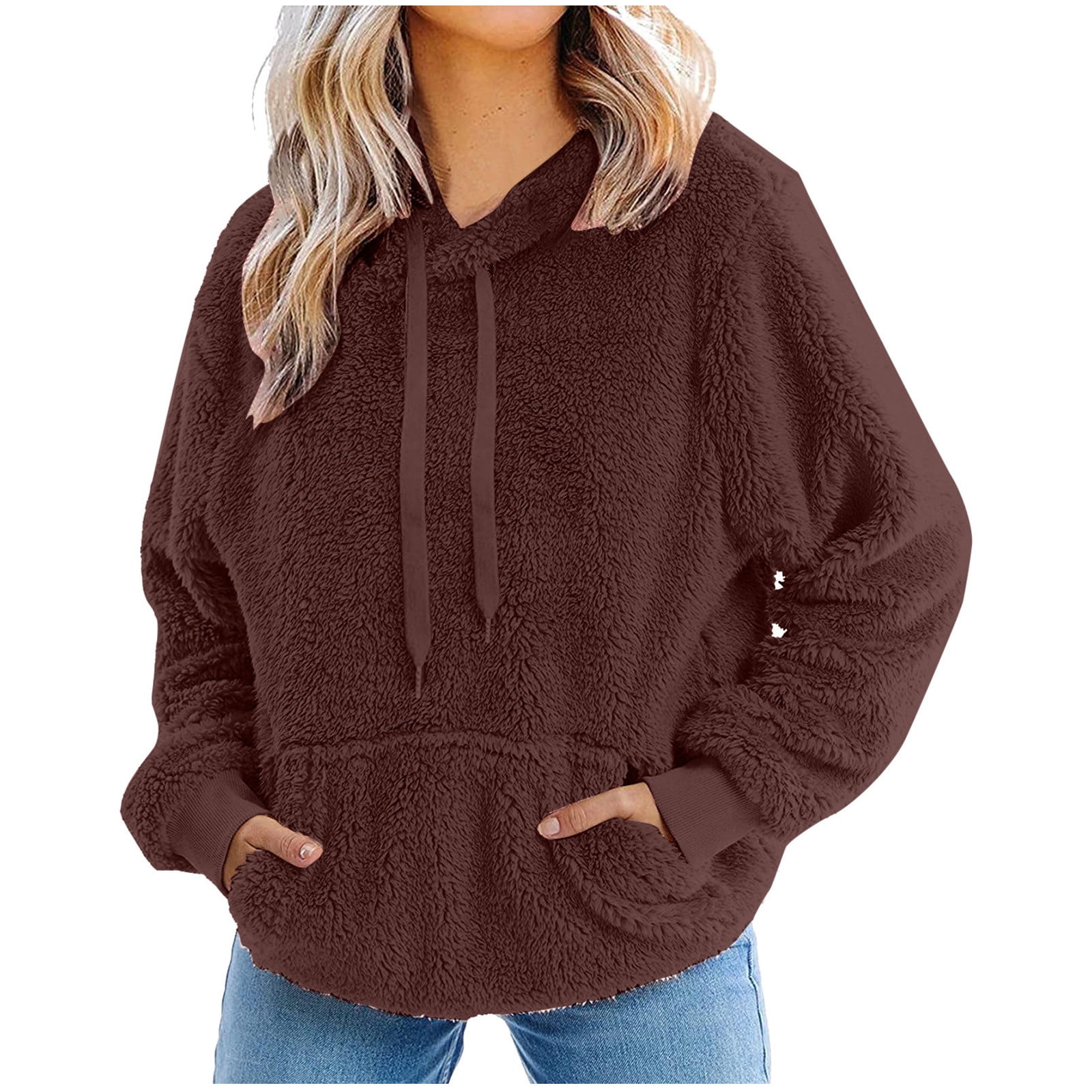 Imily Bela Kinderen Meisjes Hoodie met Capuchon Fleece Hoodies Sherpa Pullover Teddy Sweatshirt Lange Mouwen Trui met Zak, zwart, 110-120