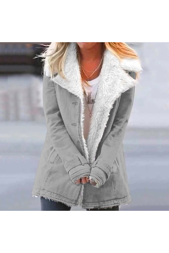 Sherpa Lined Jackets for Women Classic-Fit Solid Button Down Open Front Cardigan Jacket Oversized Faux Fur Long Sleeve Lapel Outerwear with Pockets