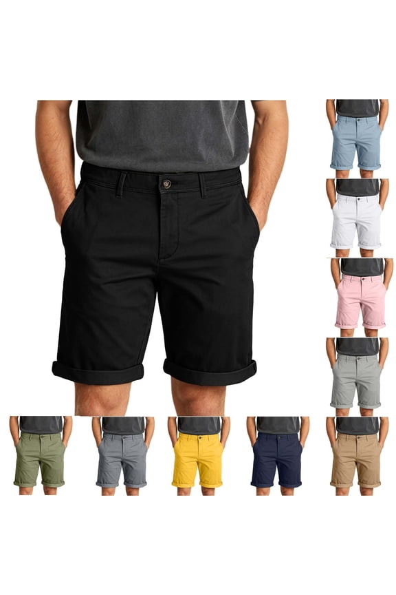 Shorts for Men Straight leg Cuffed Flat Front Short Pants Solid Color Summer Casual Short Pants with Pockets Coffee L