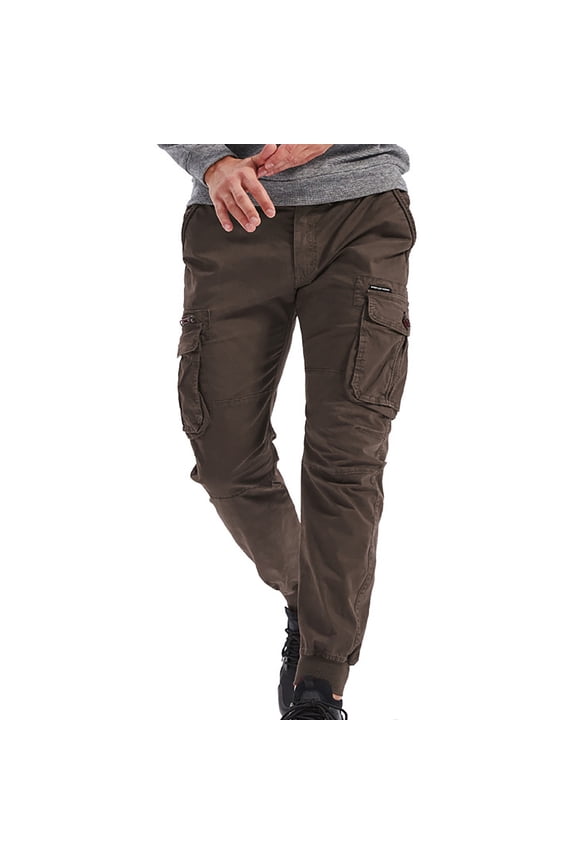 Slim Fit Cargo Pants Mens Tactical Pants Elastic Waist Drawstring Tapered Trousers Multi Pockets Military Work Trouser