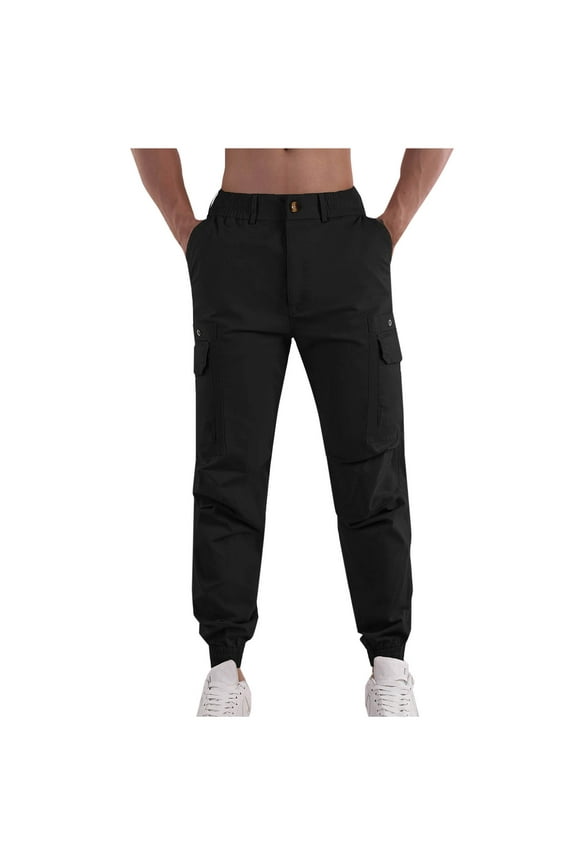 Slim Fit Cargo Pants for Men Casual Cotton Tapered Trousers Multi Pockets Slim Fitted Elastic Waisted Jogger Pants