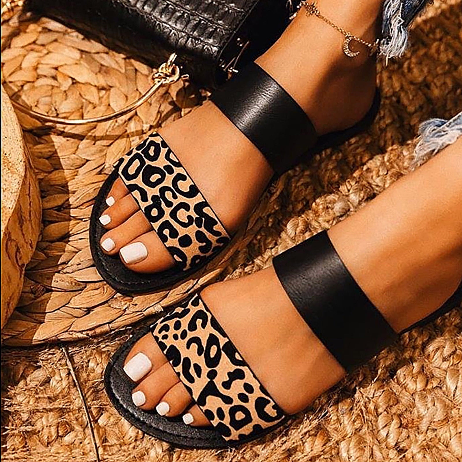 Leopard two strap best sale sandals