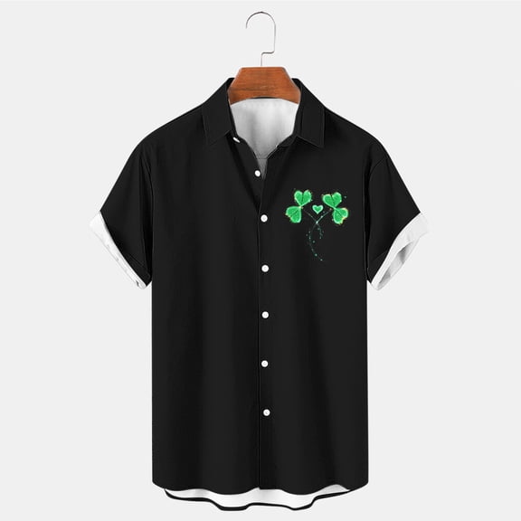 cllios St Partick's Day Mens Bowling Shirts 1950s Hawaiian Vintage Button Down Short Sleeve Shirts Summer Casual Holiday Beach Shirts