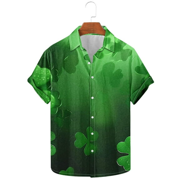 cllios St Patricks Day Green Shirts for Men Funny Shamrock Saint Pattys Day Shirt Short Sleeve Button Up Hawaiian Shirt Summer Holiday Beach Tops