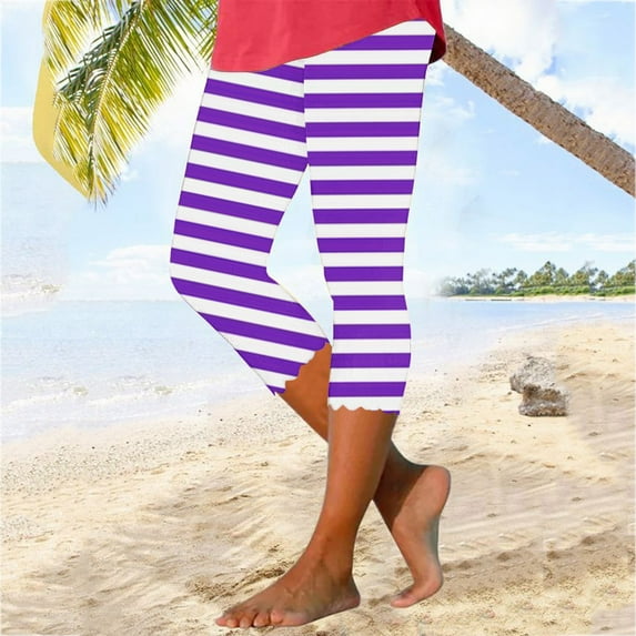 cllios Stripes Capri Leggings for Women High Waisted Cutout Yoga Capris Lightweight Cropped Pants Comfy Soft Stretchy Tights