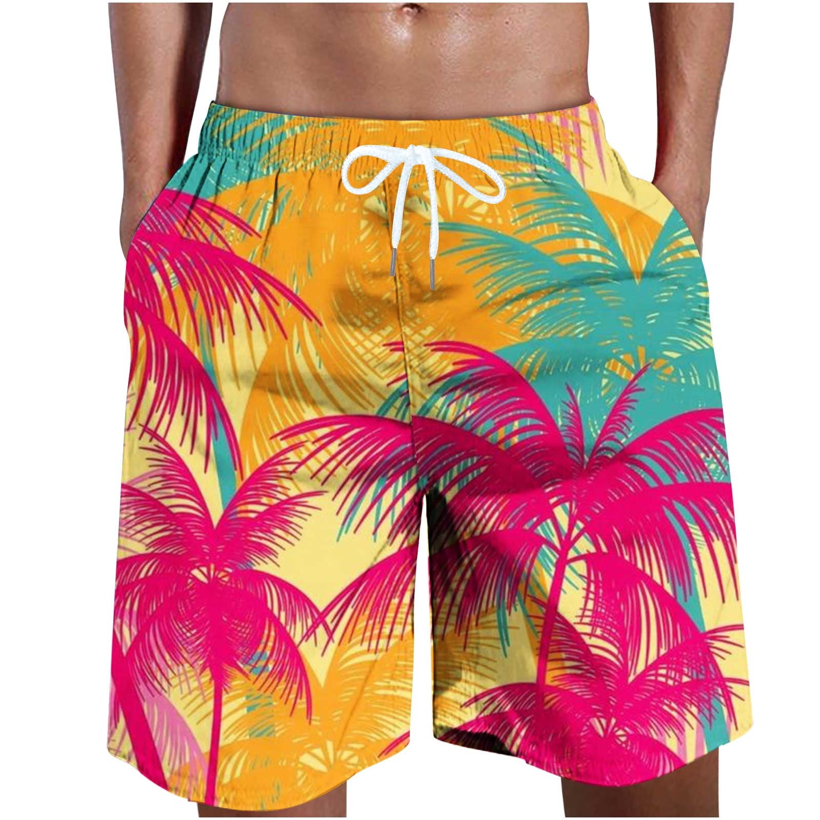 Cllios Summer Mens Hawaiian Beach Swim Trunks Casual Elastic Waist