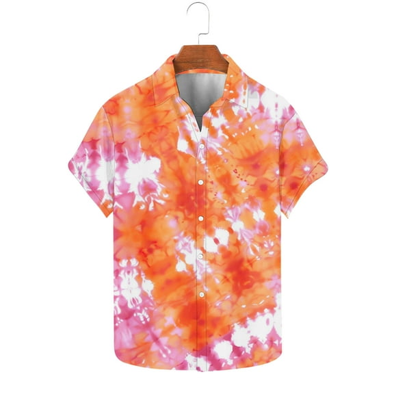 cllios Summer Shirts for Men Tie Dye Hawaiian Tshirts Short Sleeve Beach T-Shirt Casual Button Down Party Tees Holiday Tops
