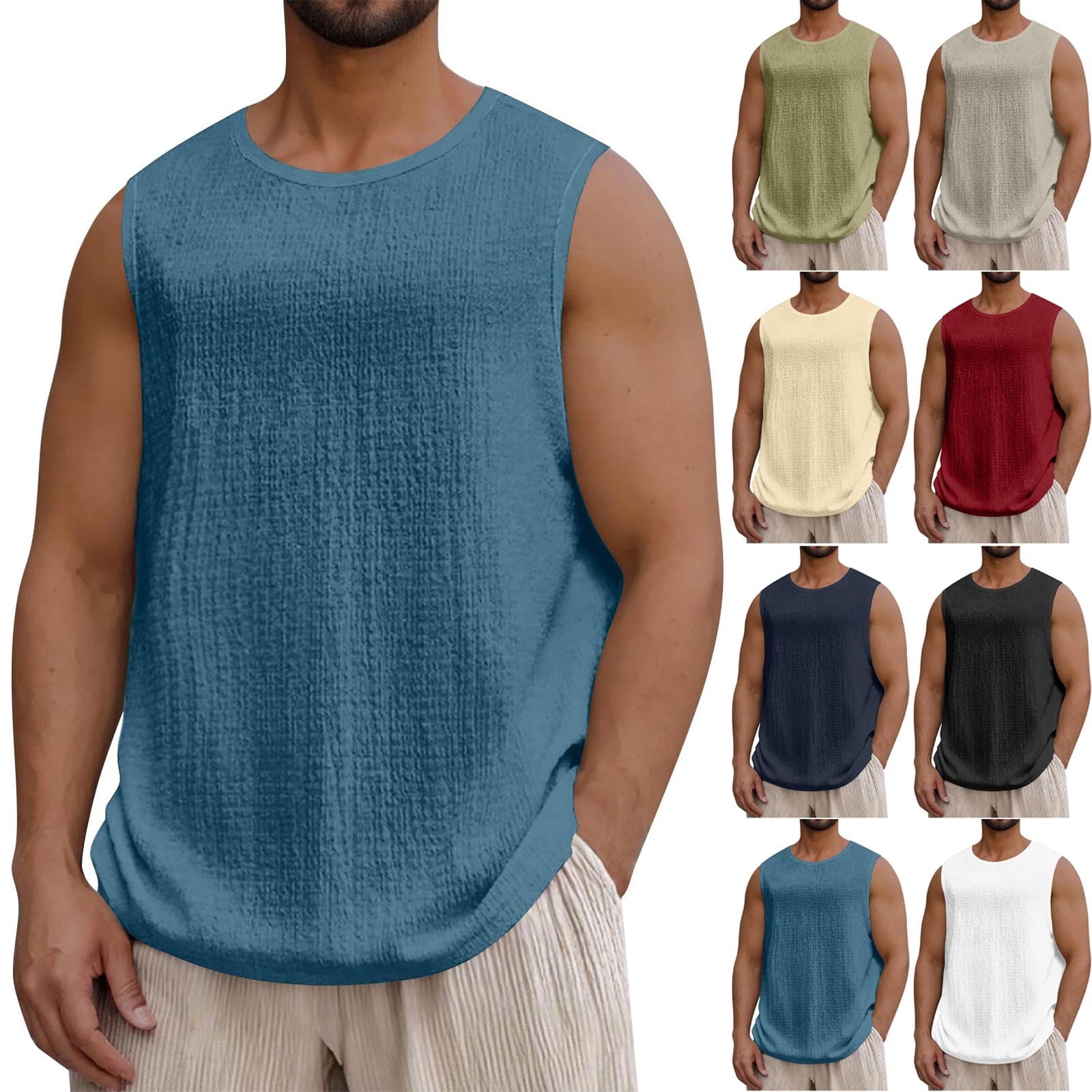 cllios Summer Tank Tops for Men Casual Sleeveless Solid Color Athletic ...