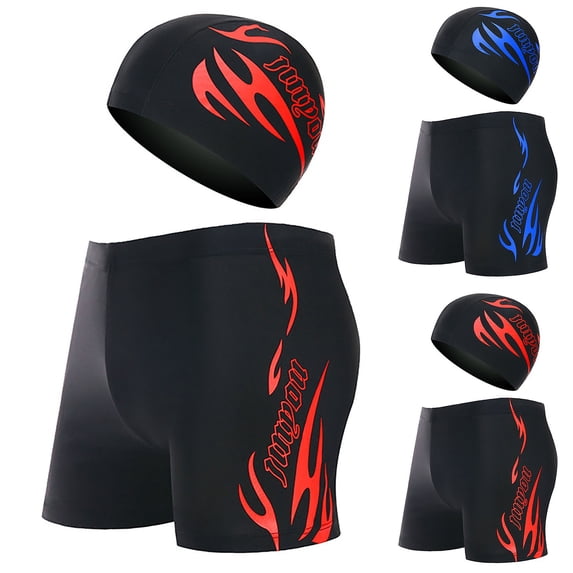 cllios Swim Jammers for Men Training and Recreational Swimming Jammer and Swim Cap Endurance Racing Square Leg Swimming Jammers with Drawstring Waist