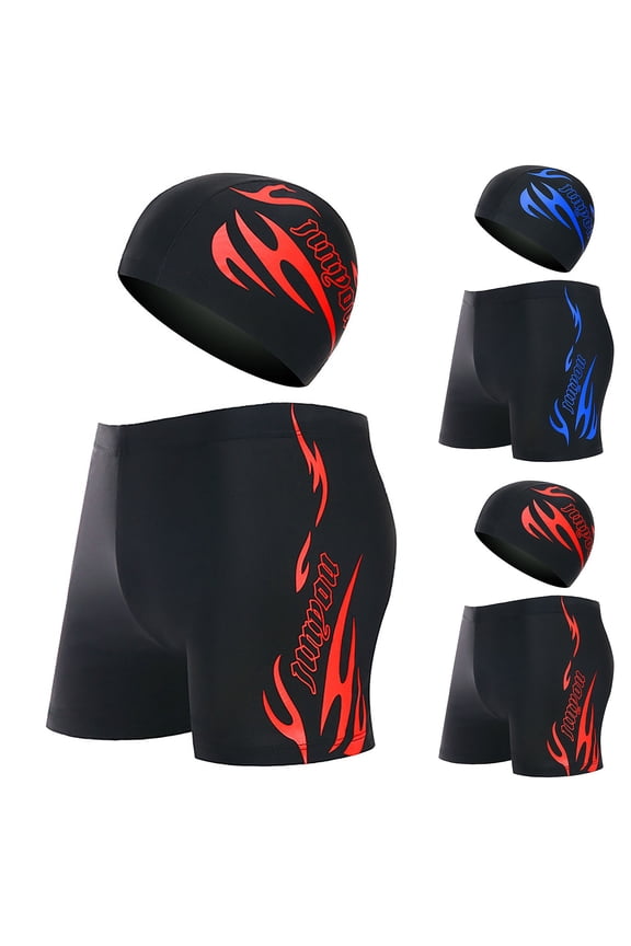 Swim Jammers for Men Training and Recreational Swimming Jammer and Swim Cap Endurance Racing Square Leg Swimming Jammers with Drawstring Waist