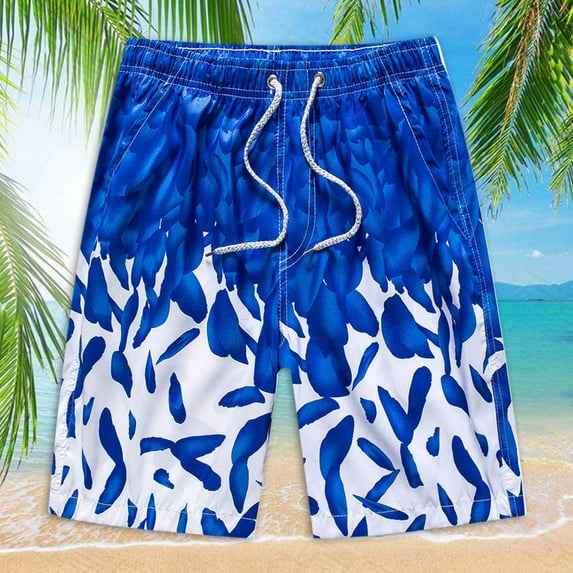 cllios Swim Trunks Men Summer Elastic Waist Quickly Dry Beach Shorts Plus Size Drawstring Board Shorts Pocket Tropical Print Swimwear