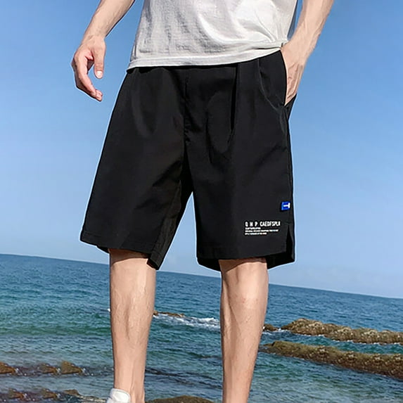 cllios Swim Trunks Men Summer Quick Dry Elastic Waist Beach Shorts Plus Size Drawstring Board Shorts Pocket Tropical Print Swimwear