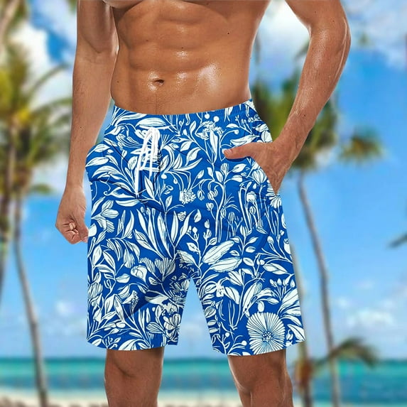 cllios Swim Trunks Mens 9 Inch,Quick Dry Bathing Suits Palm Tree Hawaiian Beach Shorts with Pockets Summer Holiday Tropical Board Shorts
