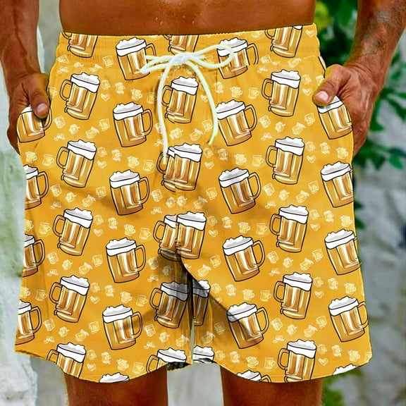 cllios Swimming Trunks for Men Long,Oktoberfest Funny Beer Print Holiday Shorts 5 Inch Quick Dry Drawstring Board Shorts Athletic Elastic Waisted Surfing Shorts with Pockets