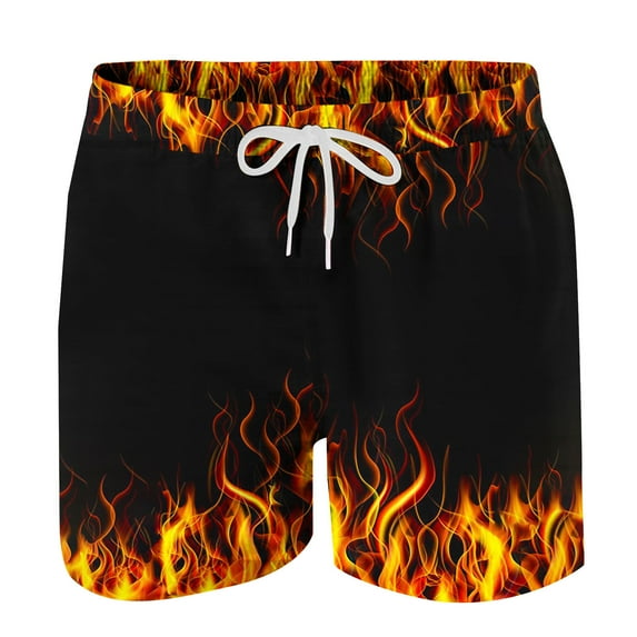 cllios Swimsuit for Men Trendy Drawstring Quick Dry Swim Trunks with Pockets Casual Flame Print Beach Bathing Suits Orange XXXXXL