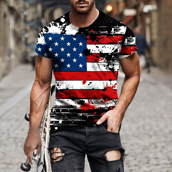 cllios T Shirts for Man,Mens American Flag Patriotic 1776 Shirt 4th of July Trendy Crewneck Top Independence Day Short Sleeve T Shirt