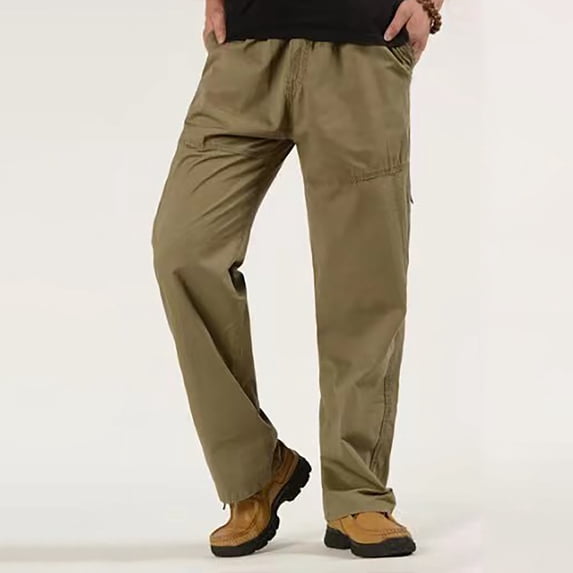 cllios Tactical Cargo Pants for Men Big and Tall Elastic Waist Drawstring Pants Casual Cotton Work Trousers Straight Leg Work Pants with Pockets