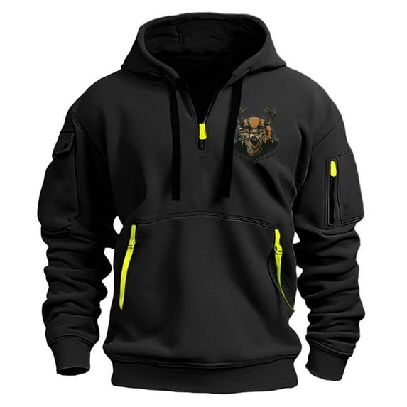 cllios Tactical Hoodies for Men Camo Hoodie Quarter Zip Pullover Drawstring Long Sleeve Sweatshirt Hoodie Cargo Hoodies